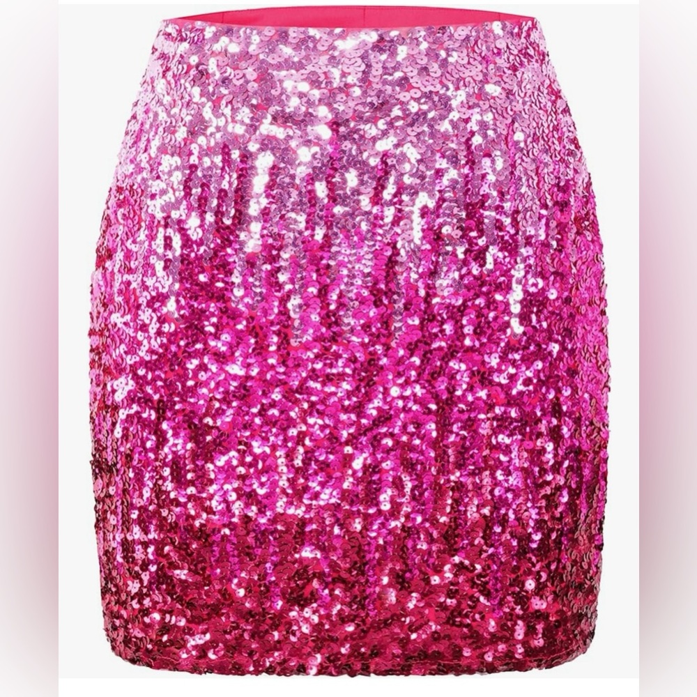 NWT Maner Pink Ombre Sequin Sparkly Mini Skirt Size L